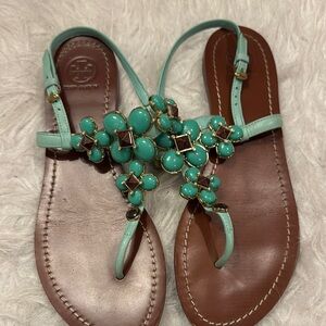 Tory Burch Women's Turquoise Sandals size 9M pre-owned.